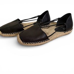 Eileen Fisher Lee d’Orsay Black Leather Flat Espadrilles 6.5 Minimal Lagenlook